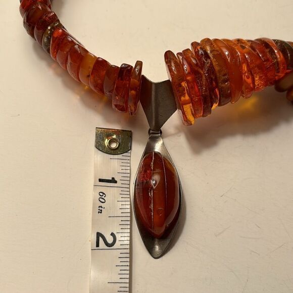 Lithuanian Baltic Amber Chunky Beaded Collar Necklace with Drop Pendant - Picture 9 of 9